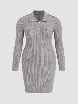 Cider - Knit Polo Solid Button Mini Dress Curve & Plus