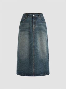 Cider - Denim Mid Waist Pocket Maxi Skirt Curve & Plus