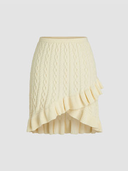 Cider - Cable Knit Mid Waist Ruffle Hem Mini Skirt