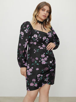 Cider - Floral Square Neck Short Dress Curve & Plus