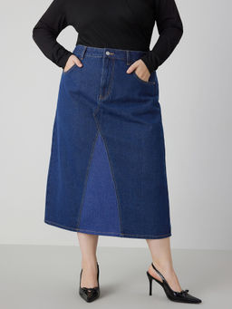 Cider - Denim Mid Waist Solid Maxi Skirt Curve & Plus