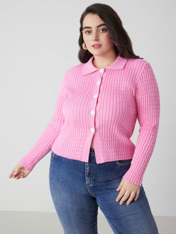 Cider - Knit Collar Solid Button Cardigan Curve & Plus