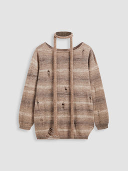 Cider - Knit Boat Neck Ripped Long Sleeve Top Curve & Plus