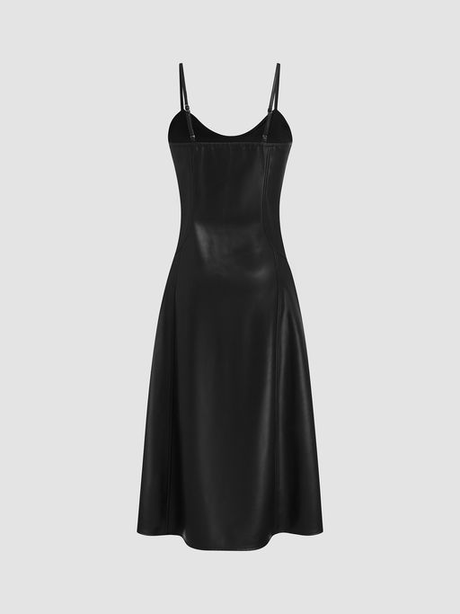 cider leather dress Buy Cider Faux Leather Round Neck Ruffle Maxi Dress (S) Online