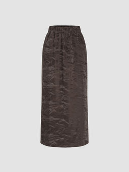 Cider - Faux Leather Texture Elastic Waist Maxi Skirt