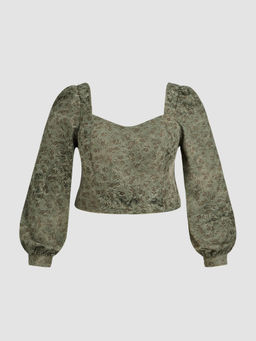 Cider - Square Neck Floral Crop Long Sleeve Blouse Top Curve & Plus