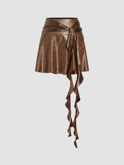 Cider - Middle Waist Wrap Tie Ruffle Mini Skirt