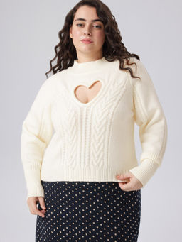 Cider - Stand Collar Heart Detail Knitted Long Sleeve Top Curve & Plus