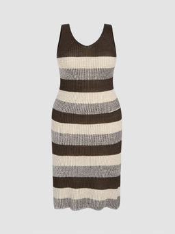 Cider - U-Neck Stripe Knitted Tank Midi Dress Curve & Plus