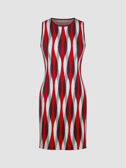 Cider - Knit Round Neck Abstract Stripe Mini Dress