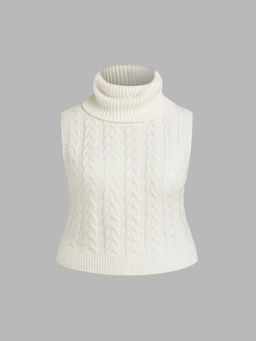 Cider - High Neck Solid Cable Knit Crop Vest Curve & Plus