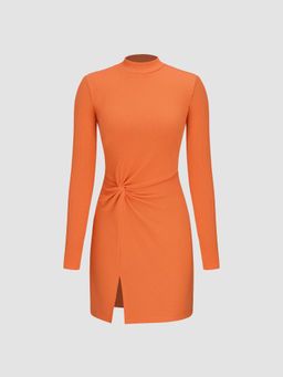 Cider - Stand Neck Twist Split Mini Dress