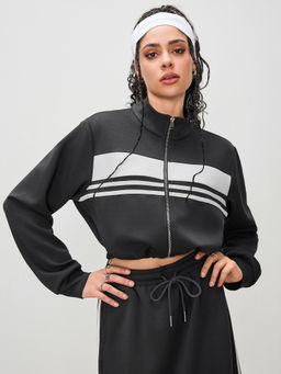 Cider - Terry Stand Collar Zipper Crop Top