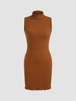 Cider - High Neck Texture Solid Mini Dress