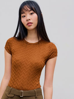 Cider - Round Neck Texture Solid Bodysuit