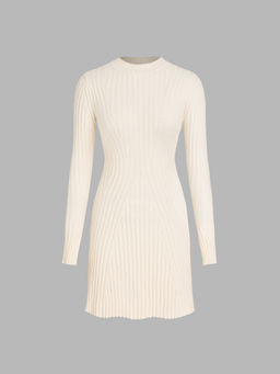 Cider - Ribbed Round Neck Ruffle Mini Dress