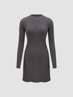 Cider - Ribbed Round Neck Ruffle Mini Dress