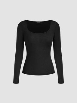 Cider - Square Neck Solid Long Sleeve Top