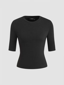 Cider - Round Neck Solid Short Sleeve Top