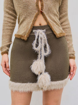 Cider - Knitted Fuzzy Middle Waist Solid Mini Skirt