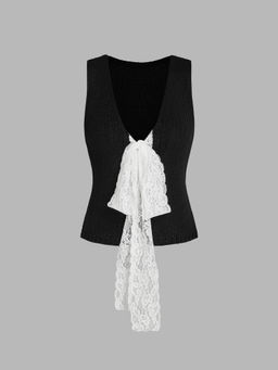 Cider - Contrasting Lace Knotted Knit Vest