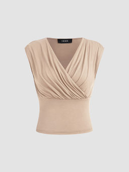 Cider - V-Neck Solid Wrap Ruched Crop Tank Top