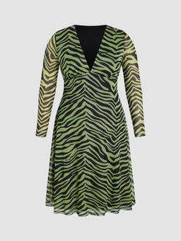 Cider - Mesh V-Neck Zebra Stripe Maxi Dress Curve & Plus