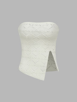 Cider - Heart Hollow Out Split Knitted Tube Top