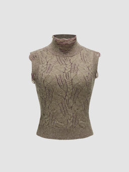 Cider - High Neck Ripped Knitted Vest