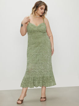 Cider - Sweetheart Lace Ruffle Hem Knitted Maxi Dress Curve & Plus