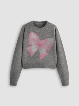 Cider - Round Neck Bowknot Knitted Long Sleeve Top