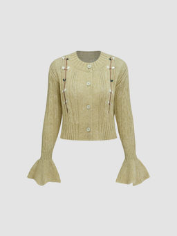 Cider - Wool-Blend Bell Sleeve Floral Knitted Cardigan