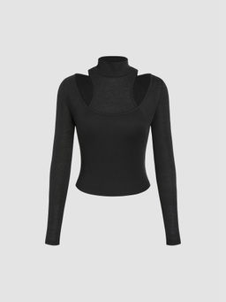 Cider - Turtleneck Solid Long Sleeve Top