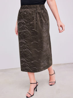 Cider - Faux Leather Texture Elastic Waist Maxi Skirt Curve & Plus