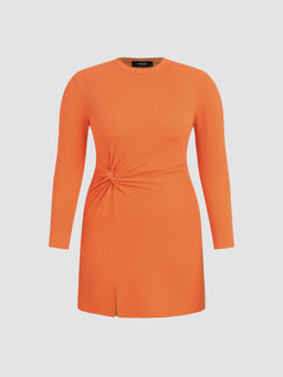 Cider - Round Neckline Twist Split Mini Dress Curve & Plus