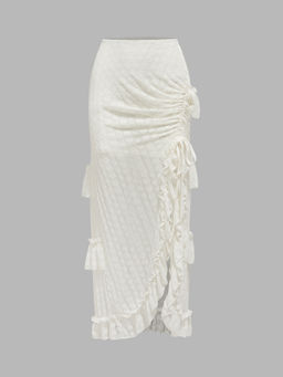 Cider - Lace Mid Rise Floral Split Layered Maxi Skirt