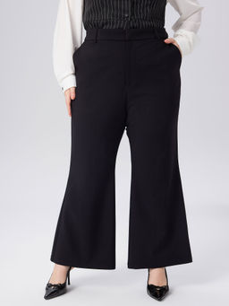 Cider - Middle Waist Zipper Pocket Flared Trousers Curve & Plus
