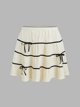 Cider - Middle Waist Ruffle Hem Bowknot Mini Skirt Curve & Plus