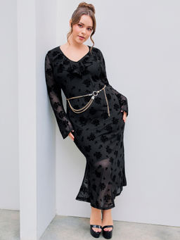 Cider - Mesh Sweetheart Rose Belted Maxi Dress Curve & Plus