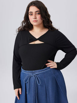 Cider - V-Neck Asymmetrical Bodysuit Curve & Plus