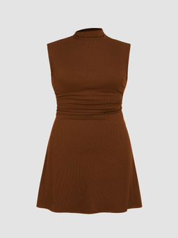 Cider - High Neck Solid Sleeveless Mini Dress Curve & Plus