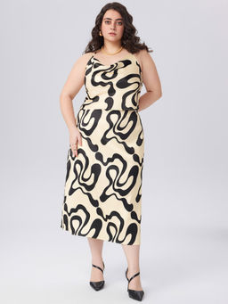 Cider - Satin Cowl Neck Abstract Stripe Crop Cami Top & Midi Skirt Curve & Plus (Set of 2)