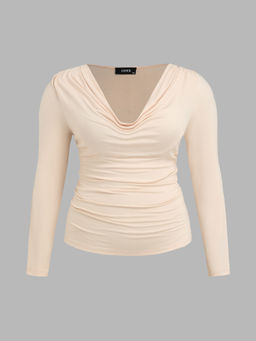 Cider - Cowl Neck Solid Ruched Long Sleeve Tee Curve & Plus