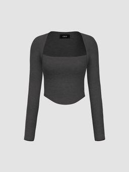 Cider - Square Neck Solid Long Sleeve Top