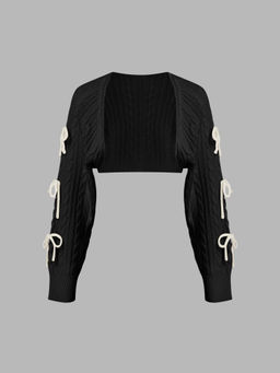 Cider - Cable Knit Bowknot Long Sleeve Shrug