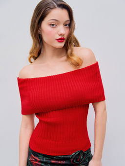 Cider - Off-Shoulder Solid Knitted Top