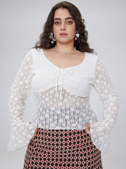 Cider - Lace Square Neck Floral Long Sleeve Jersey Crop Top Curve & Plus
