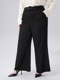 Cider - Middle Waist Buckle Pocket Flared Trousers Curve & Plus