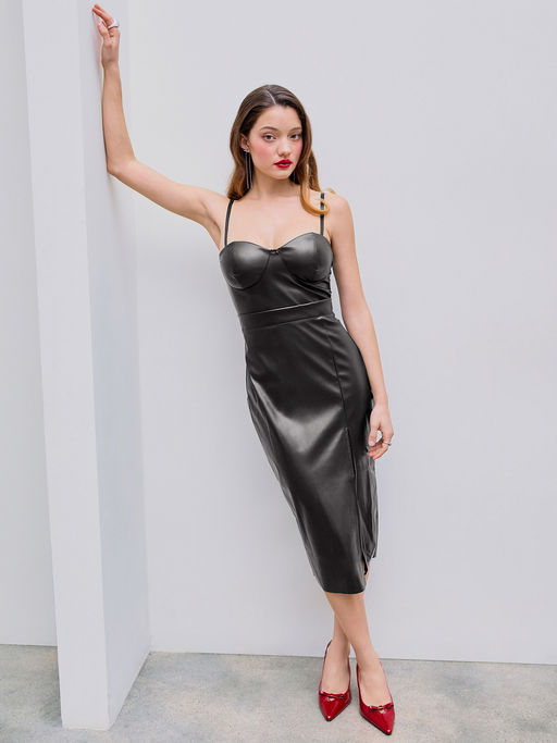 knee length dresses for ladies RIDE OR DIE FAUX LEATHER MINI DRESS – AKIRA main image 1