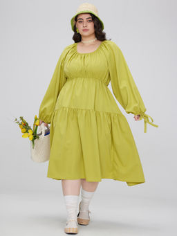 Cider - Off-Shoulder Ruffle Hem Midi Dress Curve & Plus
